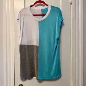 Colorblock Women's Top - White, Gray, and Blue